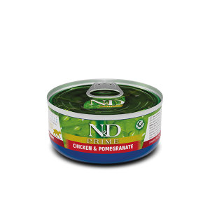 N&D PRIME Cat Chicken & Pomegranate Adult 70 g – пълноценна мокра храна без зърнени култури за котки в зряла възраст, с пиле и нар, консерва