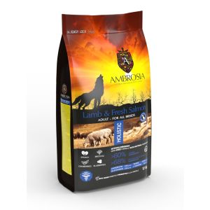 Ambrosia All Breed Adult Dog Lamb & Fresh Salmon Ulta premium - холистична, хипоалергенна, беззърнена храна за кучета от всички породи, с агнешко и сьомга, 12 кг