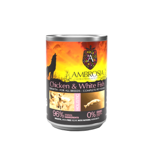 Ambrosia Puppy All Breed Chicken & White Fish - пълноценна мокра храна за кученца от всички породи, с пилешко и бяла риба, 400 гр