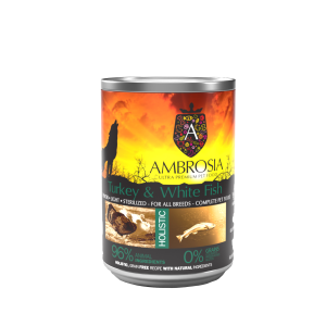 Ambrosia All Breed Turkey & White Fish - Senior - Sterilised - Light  - пълноценна мокра храна за кучета от всички породи, възрастни, кастрирани или с наднормено тегло, с пуешко и бяла риба, 400 гр