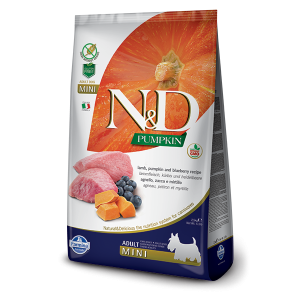 N&D Pumpkin Lamb&Blueberry Adult Mini - суха храна за кучета с агне и боровинка 