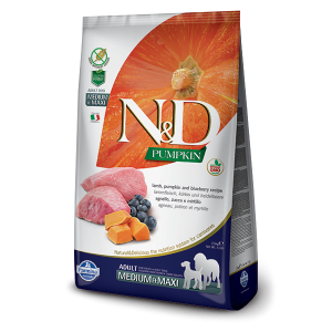 N&D Pumpkin Lamb&Blueberry Adult Medium&Maxi - суха храна за кучета с агне и боровинка 
