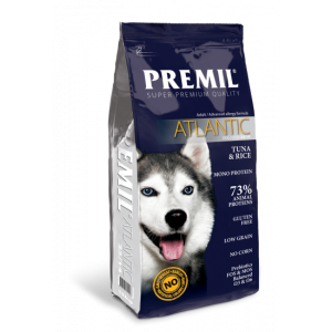 Premil Atlantic - пълноценна храна за кучета, склонни към алергии, с риба тон и ориз 