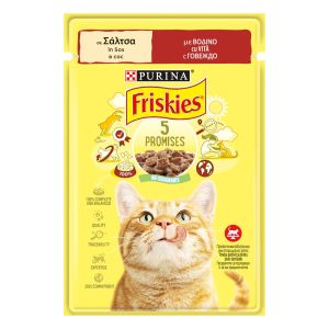 Friskies Adult Beef - Пълноценна мокра храна за котки в зряла възраст - пауч с телешко 85гр