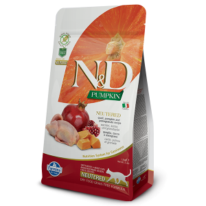 N&D Cat Pumpkin Quail & Pomegranate Neutered - суха храна за кастрирани котки с пъдпъдък, тиква и нар - 5 кг 