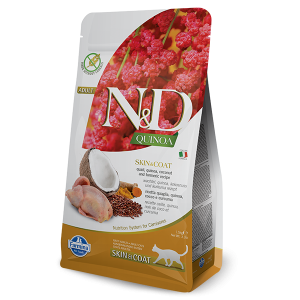 N&D Cat Quinoa Skin&Coat Quail - суха храна за котки с пъдпъдък, киноа, кокос и куркумa