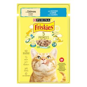 Friskies Adult Salmon- Пълноценна мокра храна за котки в зряла възраст - пауч със сьомга 85гр