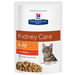 Hill's Prescription Diet k/d Kidney Care Chicken - лечебни паучове за котки - кутия 12бр. x  85 гр.