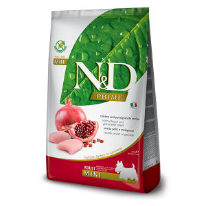 N&D Prime Chicken & Pomegranate Adult Mini – суха храна без зърнени култури за кучета в зряла възраст от дребни породи, с пилешко и нар 800 гр