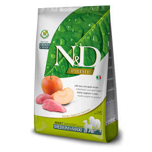 N&D Prime Wild Boar & Apple Adult Medium & Maxi – суха храна без зърнени култури за кучета в зряла възраст от средни и едри породи, с глиган и ябълка 12 кг