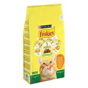 Friskies Indoor - Пълноценна суха храна за котки в зряла възраст, вкусен микс от Пиле и Пуйка и със Зеленчуци - 10кг