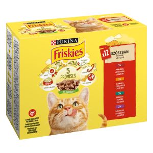 Friskies Adult Multipack - Пълносенна мокра храна за котки в зряла възраст - паучове с 4 вида месо 12бр x 85гр