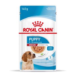 Royal Canin Medium Puppy Pouch - Пълноценна мокра храна в пауч за подрастващи кученца от средни породи до 12 месеца - 10х140 гр