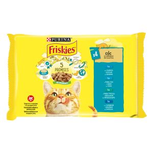 Friskies Adult Multipack - Пълноценна мокра храна за котки в зряла възраст - паучове с 4 вида риба, 4бр x 85гр