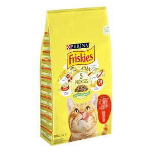 Friskies Adult - Пълноценна суха храна за котки в зряла възраст, вкусен микс от Говеждо, Пиле и Зеленчуци - 10кг