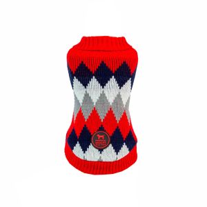 FreeDog Jersey Pebbles Rojo - пуловер за кучета, червен на ромбове, различни размери