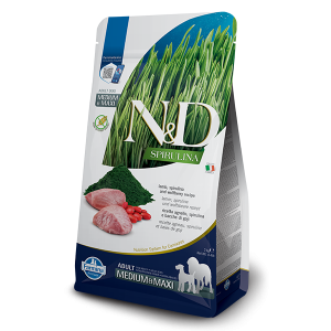 N&D SPIRULINA Lamb & Wolfberry Adult Medium & Maxi dog 7кг– суха храна без зърнени култури за кучета от средни и едри породи над 1 година, с агнешко, спирулина и годжи бери