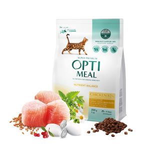 Opti Meal Cat Adult With Chicken - Пълноцен суха храна за възрастни котки – пиле - различни разфасовки