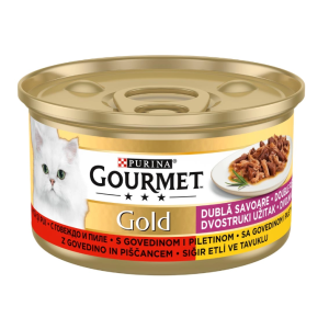 Gourmet Gold - мокра храна за котки - двойно удоволствие с говеждо и пиле 85гр