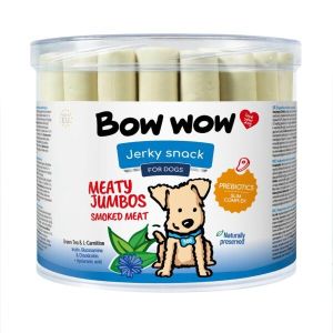 BOW WOW MEATY JUMBOS - Пръчици от пушено месо със зелен чай и L-карнитин - 35 броя, 1450 гр