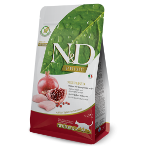 N&D PRIME Cat NEUTERED Chicken & Pomegranate Adult – пълноценна храна за кастрирани котки над 1 година, с пиле и нар  