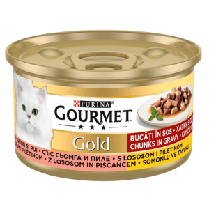 Gourmet Gold - мокра храна за котки - хапки в сос с пиле и сьомга 85гр