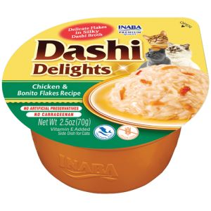 Inaba Dashi Delights Chicken and Bonito Flakes - топинг с късчета месо в японски бульон - Пиле и Паламуд, 70 гр