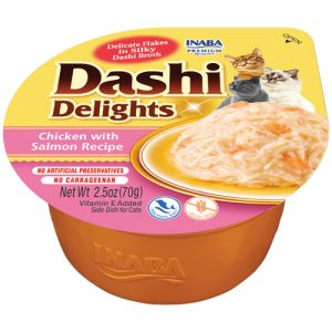 Inaba Dashi Delights Chicken with Salmon - топинг с късчета месо в японски бульон - Пиле и Сьомга, 70 гр