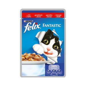 Felix Fantastic - мокра храна за котки - пауч с говеждо в желе 85гр