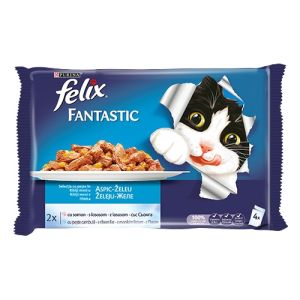 Felix Fantastic Multipack - паучове за котки със сьомга/писия в желе 4бр x 85гр