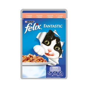 Felix Fantastic - мокра храна за котки - пауч със сьомга в желе 85гр