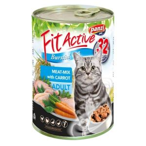 Fit Active Meat Mix with Carrot 415g - Пълноценна мокра храна за котки с микс меса и моркови, консерва 415 гр