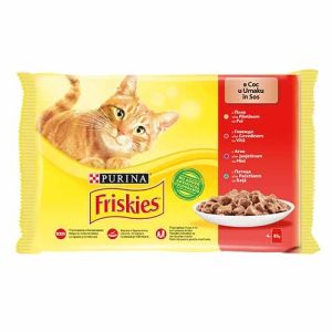 Friskies Adult Multipack 4 бр - мокра храна за котки в зряла възраст - паучове с 4 вида месо 4бр x 85гр