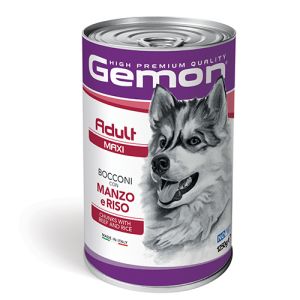 GEMON Adult MAXI Dog Chunks with Beef & Rice 1,25 kg - Пълноценна мокра храна за кучета в зряла възраст от едрите породи, консерва хапки телешко и ориз 1.25 кг
