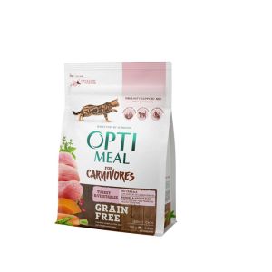 Opti Meal Cat Adult Grain Free With Turkey And Vegetables - Беззърнена пълноценна суха храна за възрастни котки – пуйка и зеленчуци