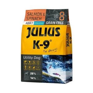 JULIUS-K9® GRAIN FREE Сьомга & Спанак – Хипоалергенна суха храна за кучета БЕЗ ЗЪРНЕНИ КУЛТУРИ! - 10кг.