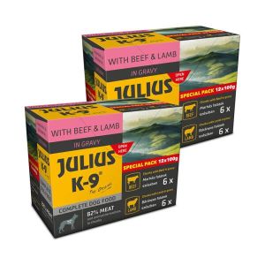 Julius K9 Special Pack DOG 12x100g Pouch - Паучове за кучета с 82% месо, (6бр. Говеждо, 6бр. Агнешко) -12 бр х 100 гр   