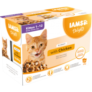 IAMS Cat Pouch Chicken in Gravy for Kittens - Паучове за котенца от 1 до 12 месеца , пилешко в сос грейви - 12 х 85 гр