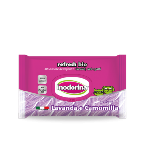 Inodorina Refresh Bio Lavander and Chamomile Perfume - Мокри кърпички от биоразградим памук с лавандула и лайка - 30 бр. 