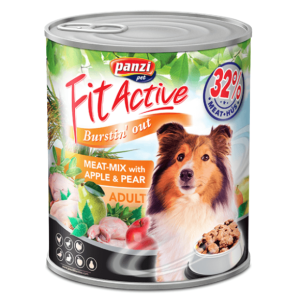 Fit Active Dog Meat-Mix - Пълноценна мокра храна за кучета с микс меса и плодов коктейл - консерва 415 гр