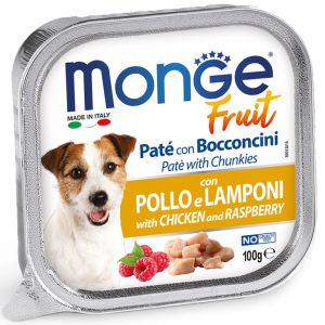 Monge Fruit Paté and Chunkies with Chicken and Raspberry -  Пълноценна мокра храна за кучета - терин с пилешко и малини - 100 гр