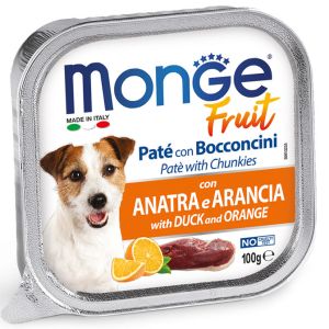 Monge Fruit Paté and Chunkies with Duck and Orange - Пълноценна мокра храна за кучета - терин с патешко и портокал - 100 гр