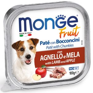 Monge Fruit Paté and Chunkies with Lamb and Apple -  Пълноценна мокра храна за кучета - терин с агнешко и абълка - 100 гр