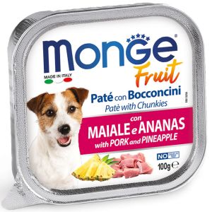 Monge Fruit Paté and Chunkies with Pork and Pineapple - Пълноценна мокра храна за кучета - терин със свинско и ананас - 100 гр