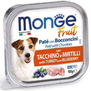 Monge Fruit Paté and Chunkies with Turkey and Blueberry - Пълноценна мокра храна за кучета - терин с пуешко и боровинки - 100 гр