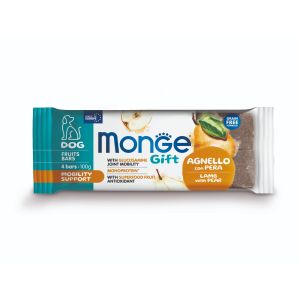 Monge Gift Fruit Bars Mobility Support – лакомство за куче - моно протеинови барчета с агнешко и круша за грижа за ставите, без зърнени култури