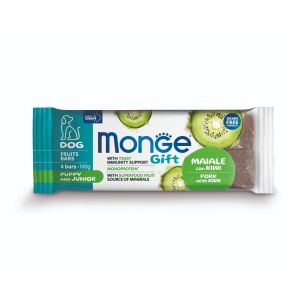Monge Gift Fruit Bars Puppy & Junior – лакомства за подрастващи кученца - монопротеинови барчета със свинско и киви, без зърнени култури