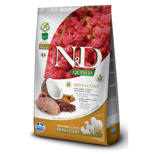 N&D Quinoa Skin&Coat Quail, Coconut - суха храна за кучета в зряла възраст с киноа и пъдпъдък