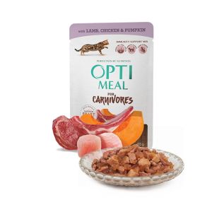 Opti Meal Pouch Adult Cat Grain Free With Lamb And Chicken In Pumpkin - пълноценна мокра храна за възрастни котки с агнешко и пилешко в желе от тиква