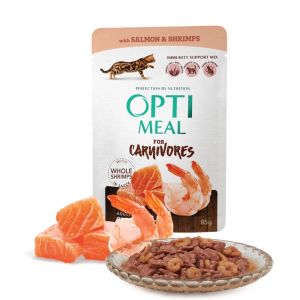 Opti Meal Pouch Adult Cat Grain Free With Salmon and Shrimps - пълноценна мокра храна за възрастни котки с сьомга и скариди